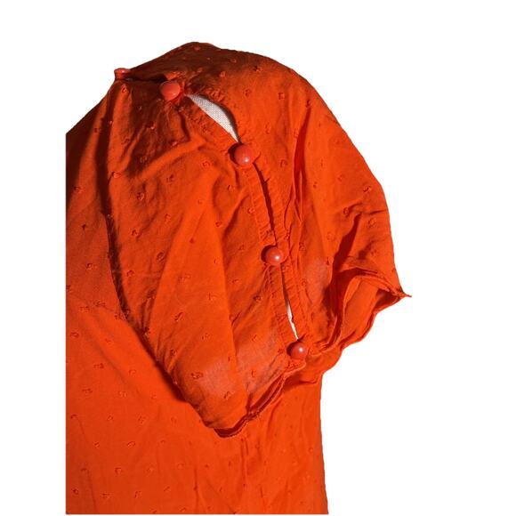 Anthropologie Maeve Orange Swiss Dot Short Sleeve Button Shoulder Top Size 10 - Picture 3 of 4